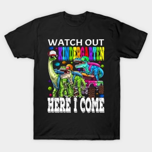 Watch Out Kindergarten Here I Come Monster Truck Dinosaur Back To School T-Shirt